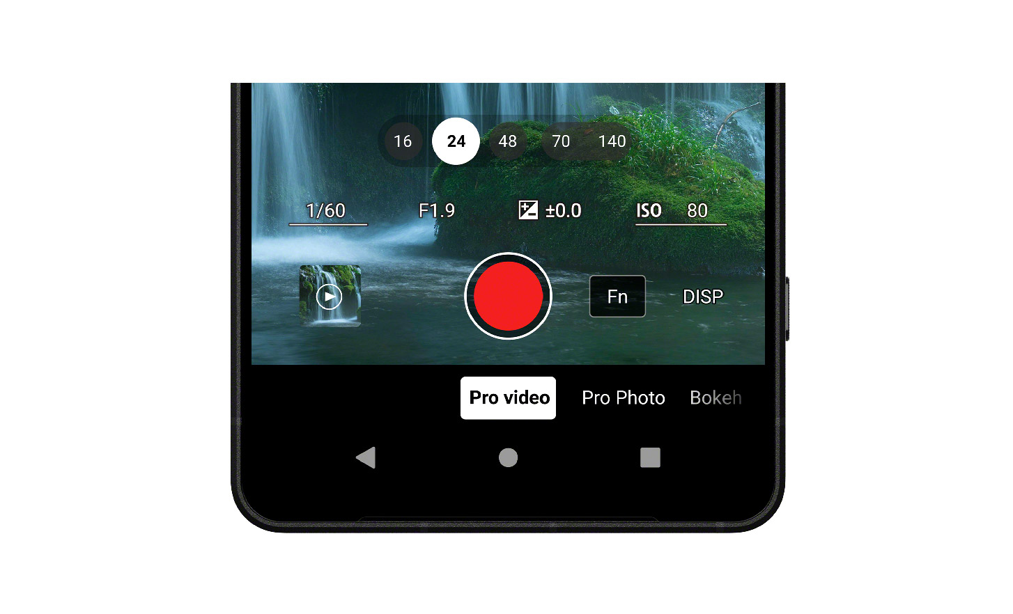 Verticale close-up van een telefoonscherm met camerabediening
