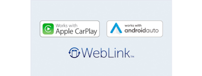 Afbeeldingen van de logo's van Apple CarPlay, Android Auto en WebLink.